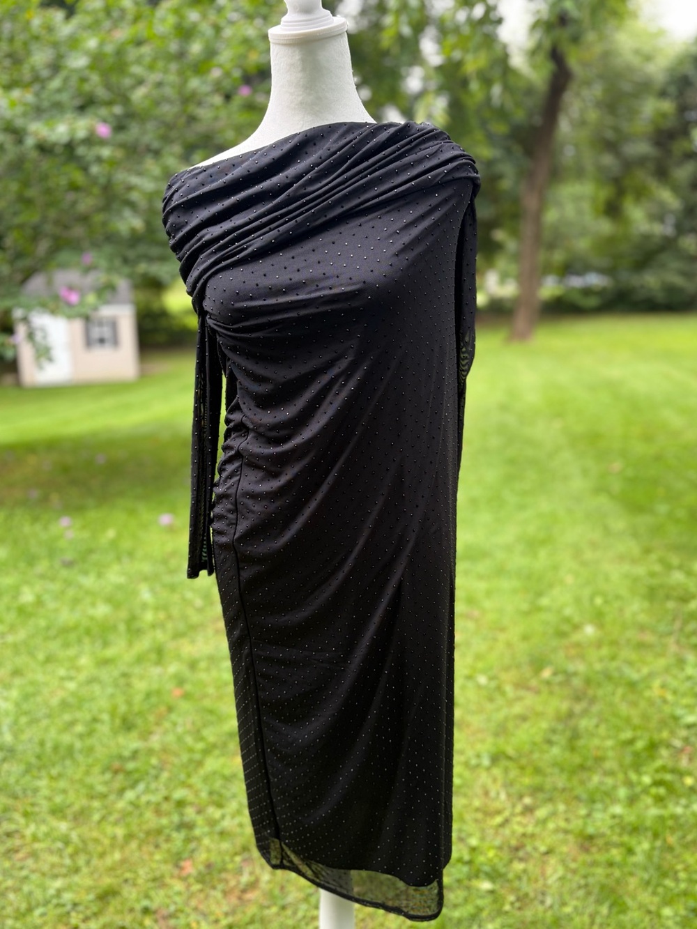 Abercrombie & Fitch Black Maxi Dress Cover-Up with Subtle Dot Texture
